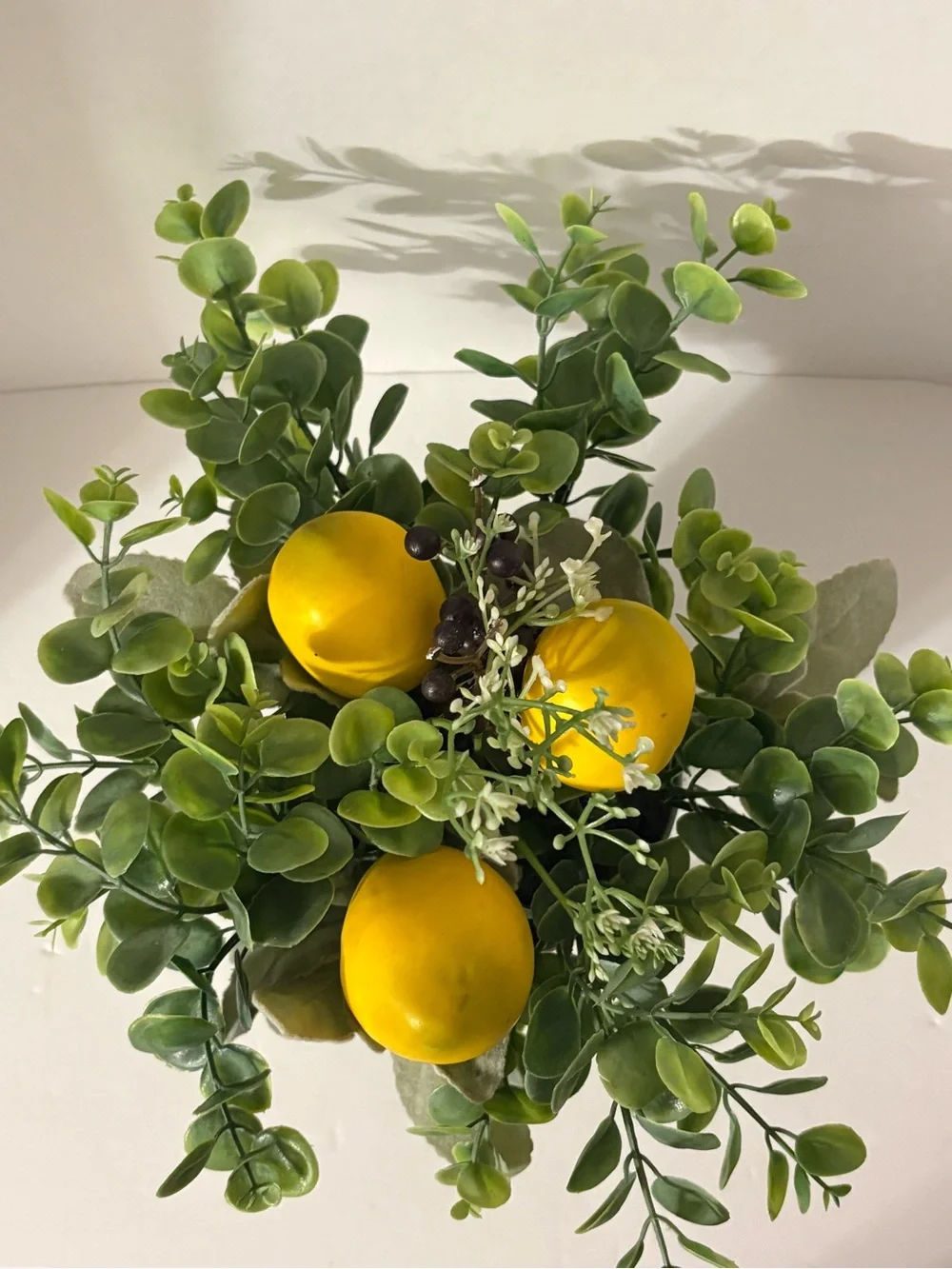 Artificial Eucalyptus & Lemon Arrangement Centerpiece in Galv Metal Pot Cottage
